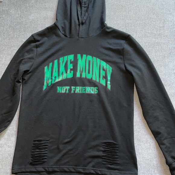 Women’s “Make Money Not Friends” Distressed Hoodie - Picture 3 of 4